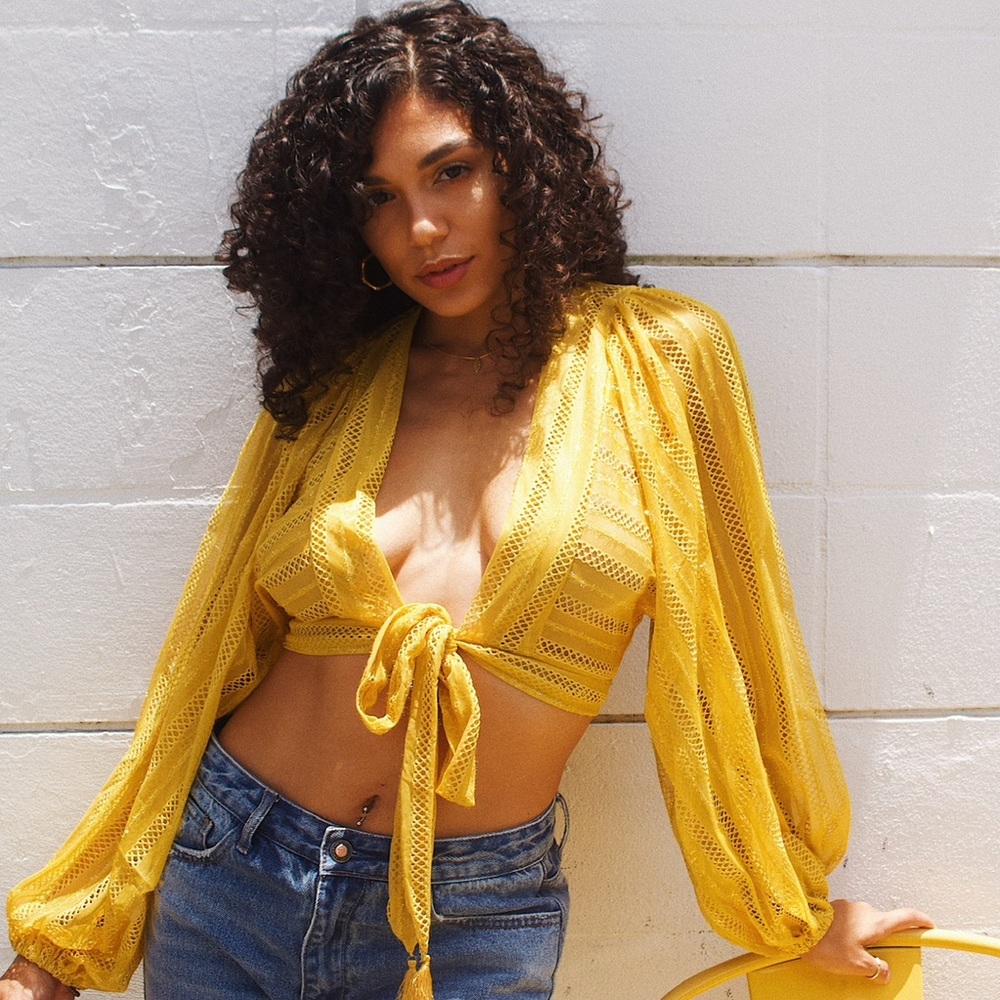 Yellow Tie-Front Women's Top